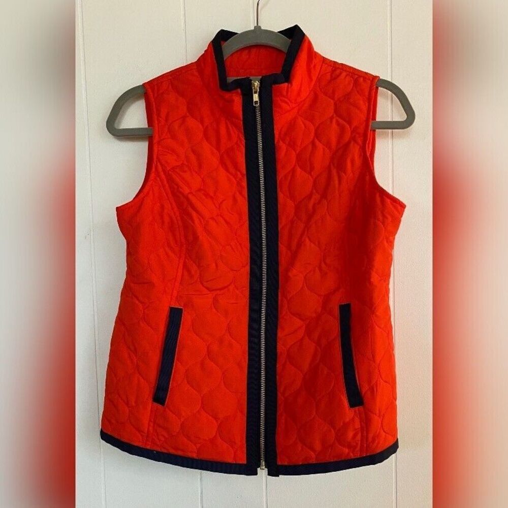 Crown & Ivy Vest Women’s Small Petite Orange Quilt Black Trim Elephants Gorpcore